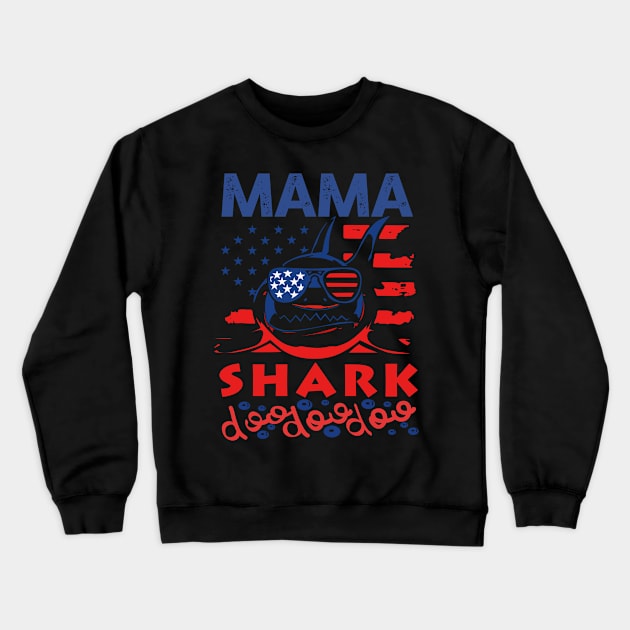 Mama Shark American Flag July Of 4th Crewneck Sweatshirt by gotravele store